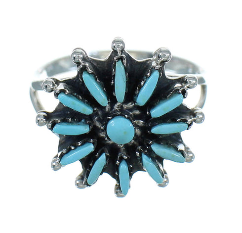 Turquoise Sterling Silver Southwestern Needlepoint Ring Size 8-1/2 QX84741